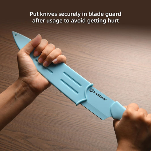 13 piece blue non-stick kitchen knife set with blade guards