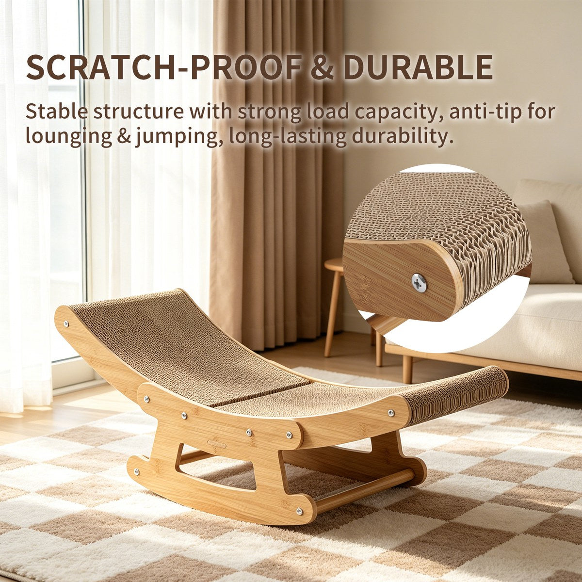 2-in-1 cat rocking scratcher chair wooden cat bed lounge corrugated ca