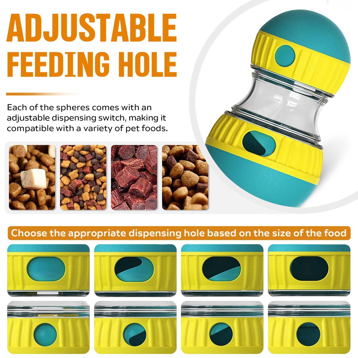 dog puzzle toy, adjustable treat dispensing ball food dispenser tough