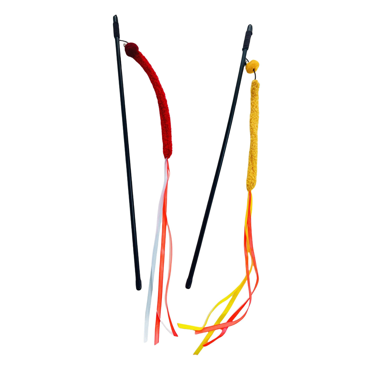 interactive cat wand toy with feather and plush mouse