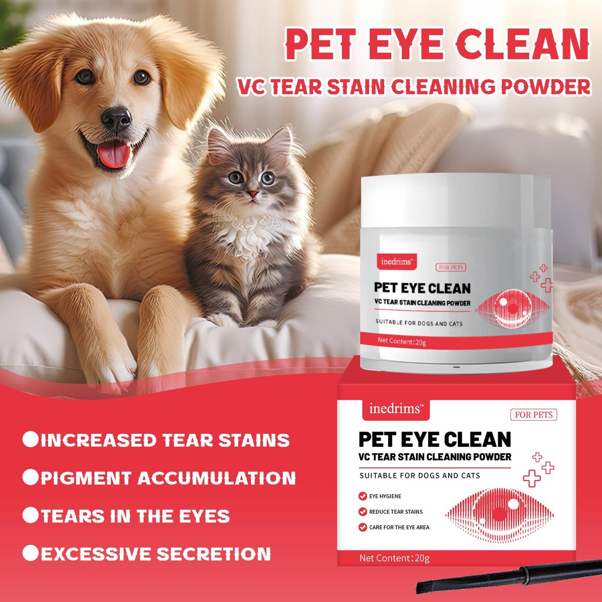 pet tear stain removal powder - natural and gentle formula, eye and fur