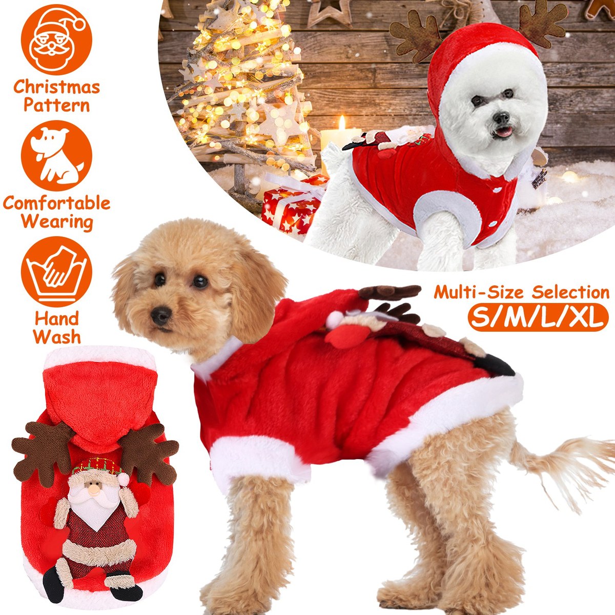 1pc pet christmas clothes santa claus reindeer antlers costume winter
