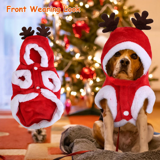 1pc pet christmas clothes santa claus reindeer antlers costume winter