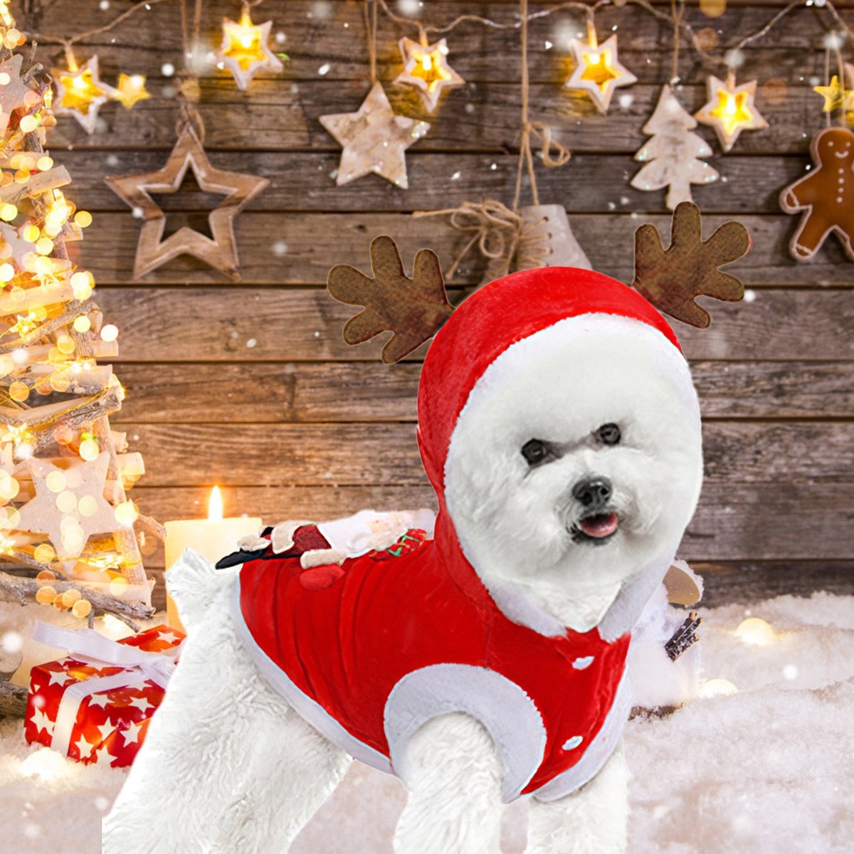 1pc pet christmas clothes santa claus reindeer antlers costume winter