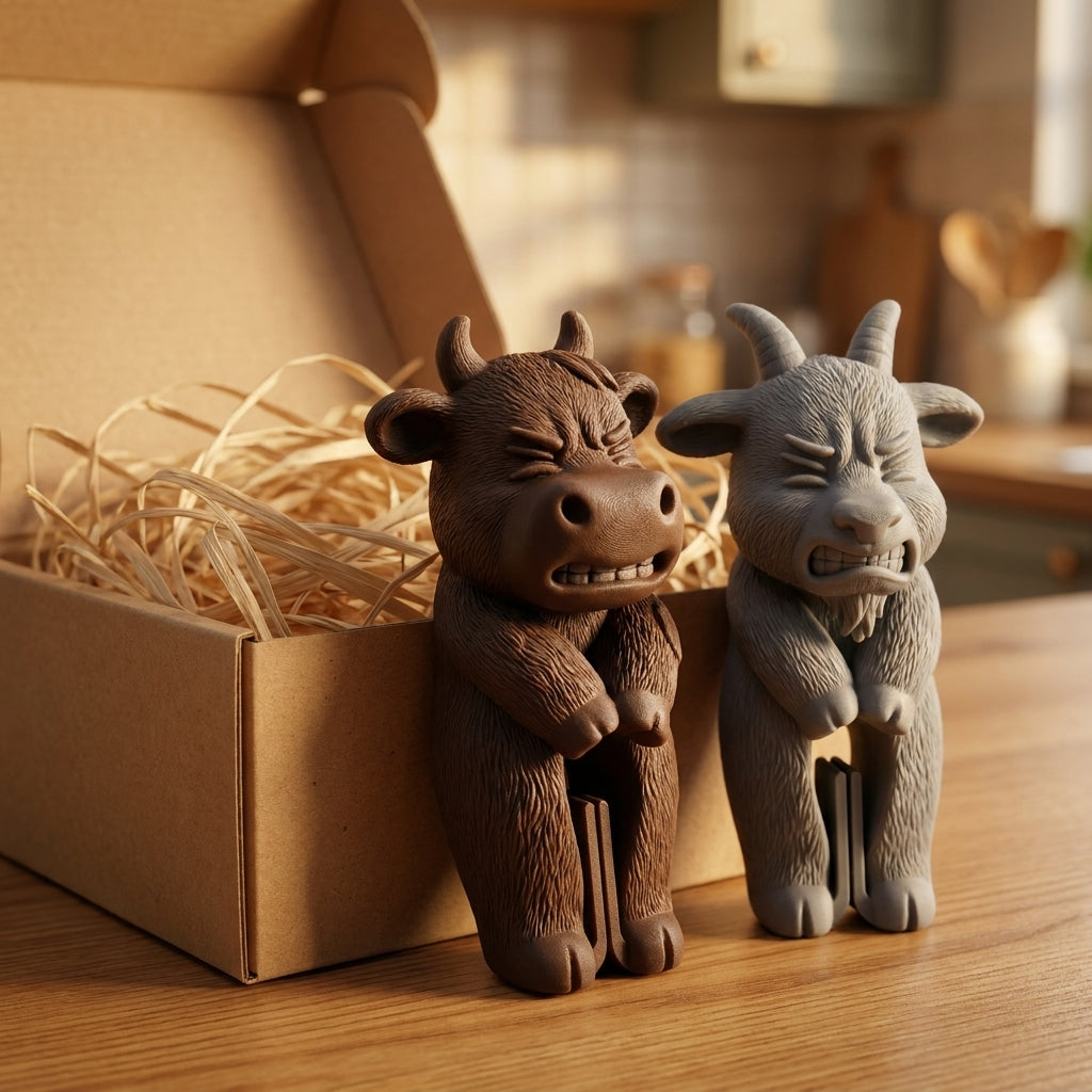 3D printed farm animal bag clip sealing a snack bag