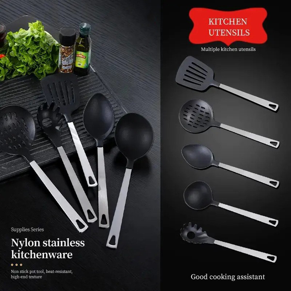 5 piece stainless steel cooking utensil set