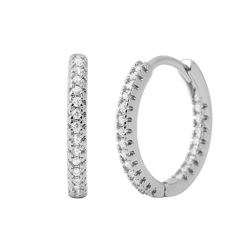 Small pave cubic zirconia huggie hoop earrings, one pair