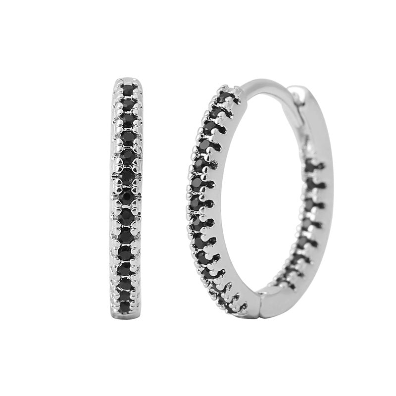 Small pave cubic zirconia huggie hoop earrings, one pair