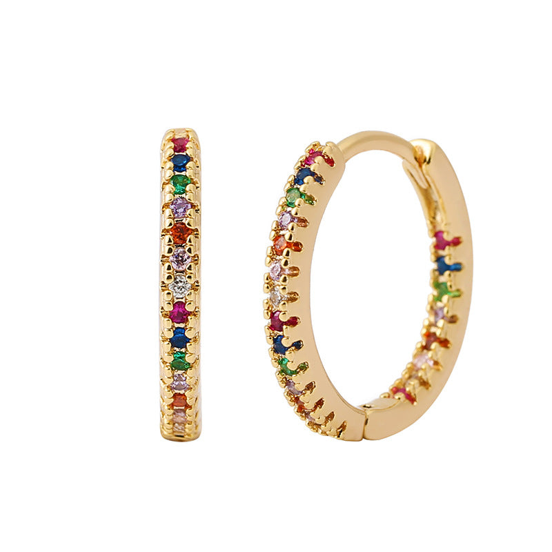 Small pave cubic zirconia huggie hoop earrings, one pair