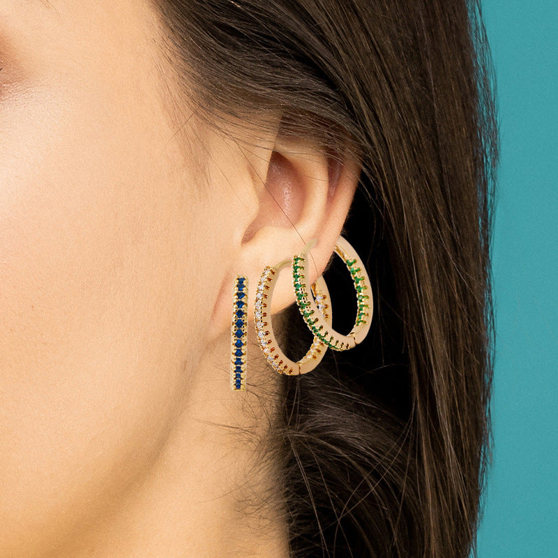 Small pave cubic zirconia huggie hoop earrings, one pair