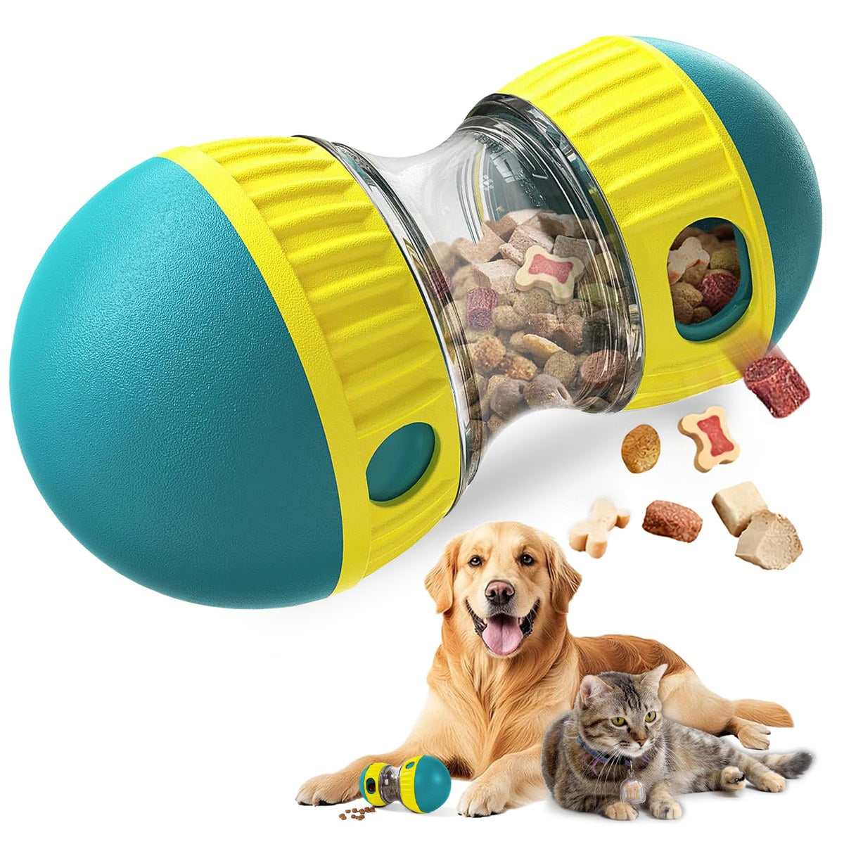 dog puzzle toy, adjustable treat dispensing ball food dispenser tough