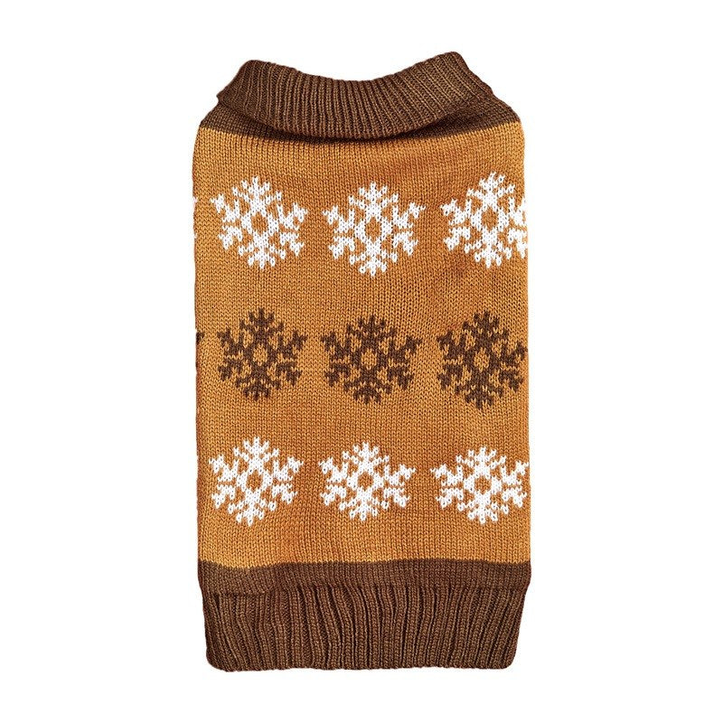 snowflake knit dog winter sweater in grey and brown