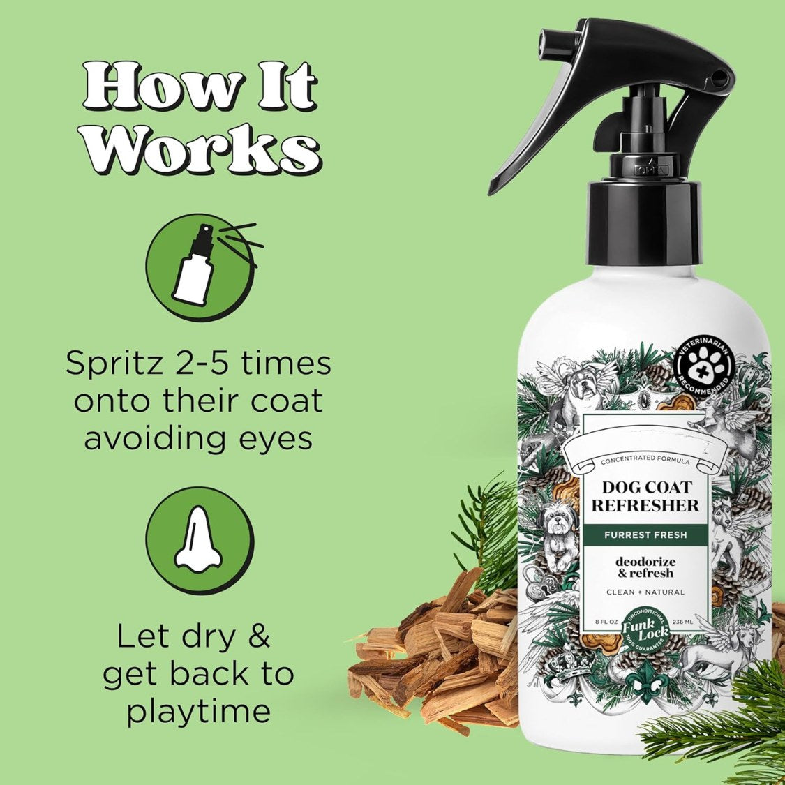 furrest fresh dog deodorizing spray, 8 fl oz grooming perfume for dog