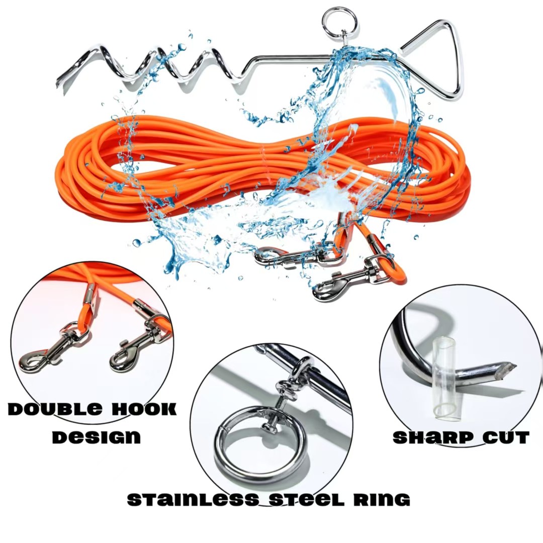 ground stake fixed dog leash allows your beloved dog to play more freely