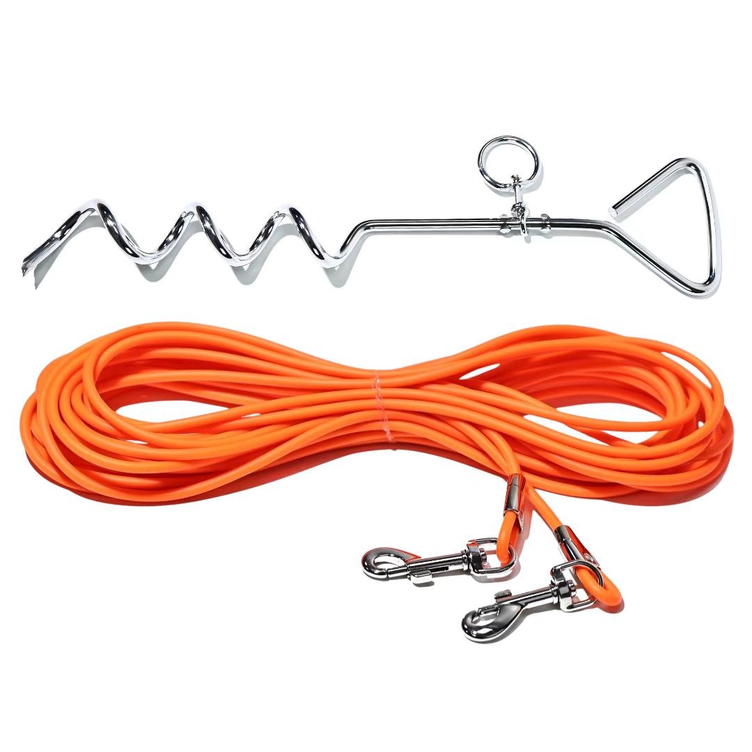ground stake fixed dog leash allows your beloved dog to play more freely