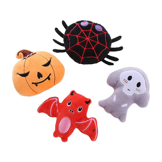 Halloween catnip cat toy 4-pack - pumpkin, ghost, spider and bat plush kickers with catnip