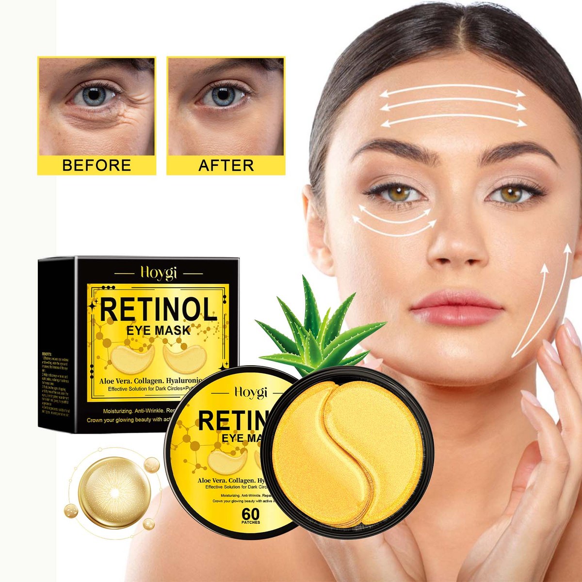 Hoygi retinol collagen under eye masks with aloe vera