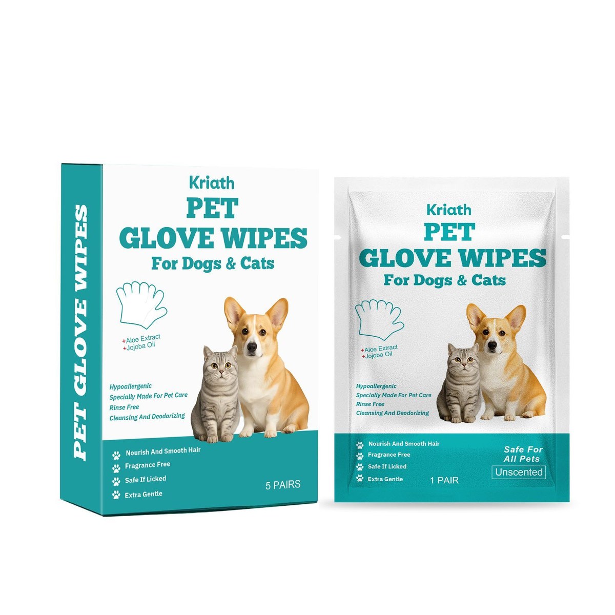 kriath disposable pet glove wipes, 5 pieces