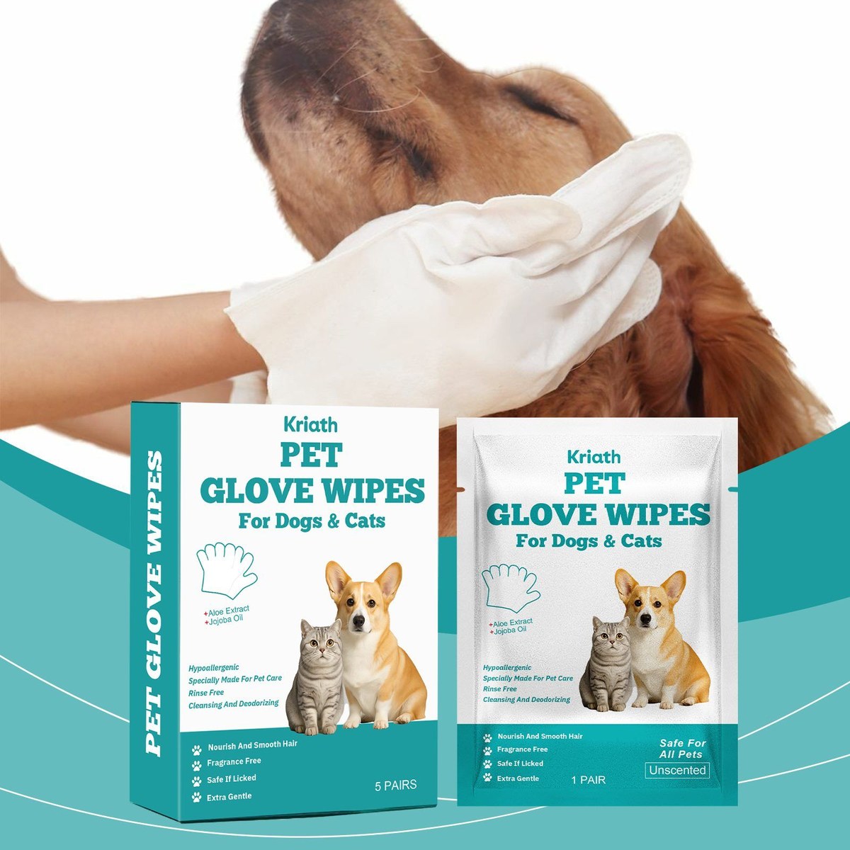 kriath disposable pet glove wipes, 5 pieces