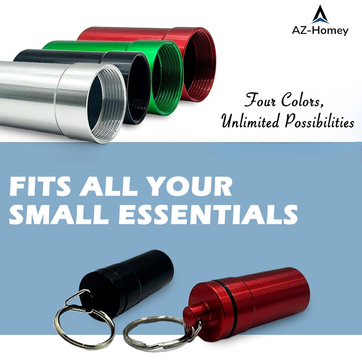 portable medication spice organizer, aluminum pocket holder keychain