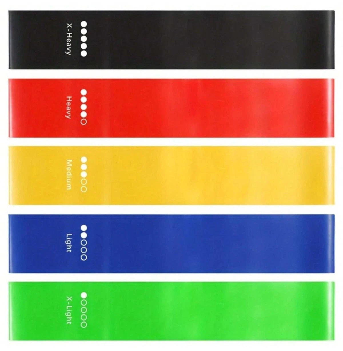 Set of five colour coded loop resistance bands with carry pouch