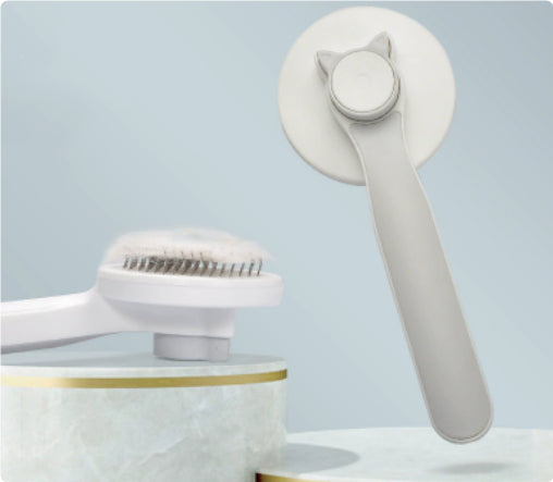 Self-cleaning cat brush with one-click fur release