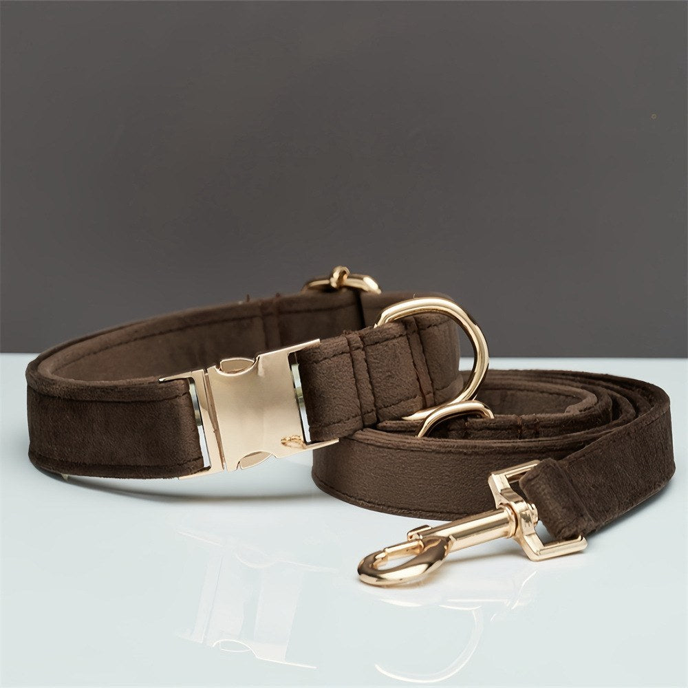 velvet dog collar and leash set with bow for small dogs